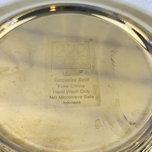 222 Fifth Adelaide Blue Gold Set of 4 Salad Lunch Plates Scalloped Edge 8.75" - Picture 7 of 11